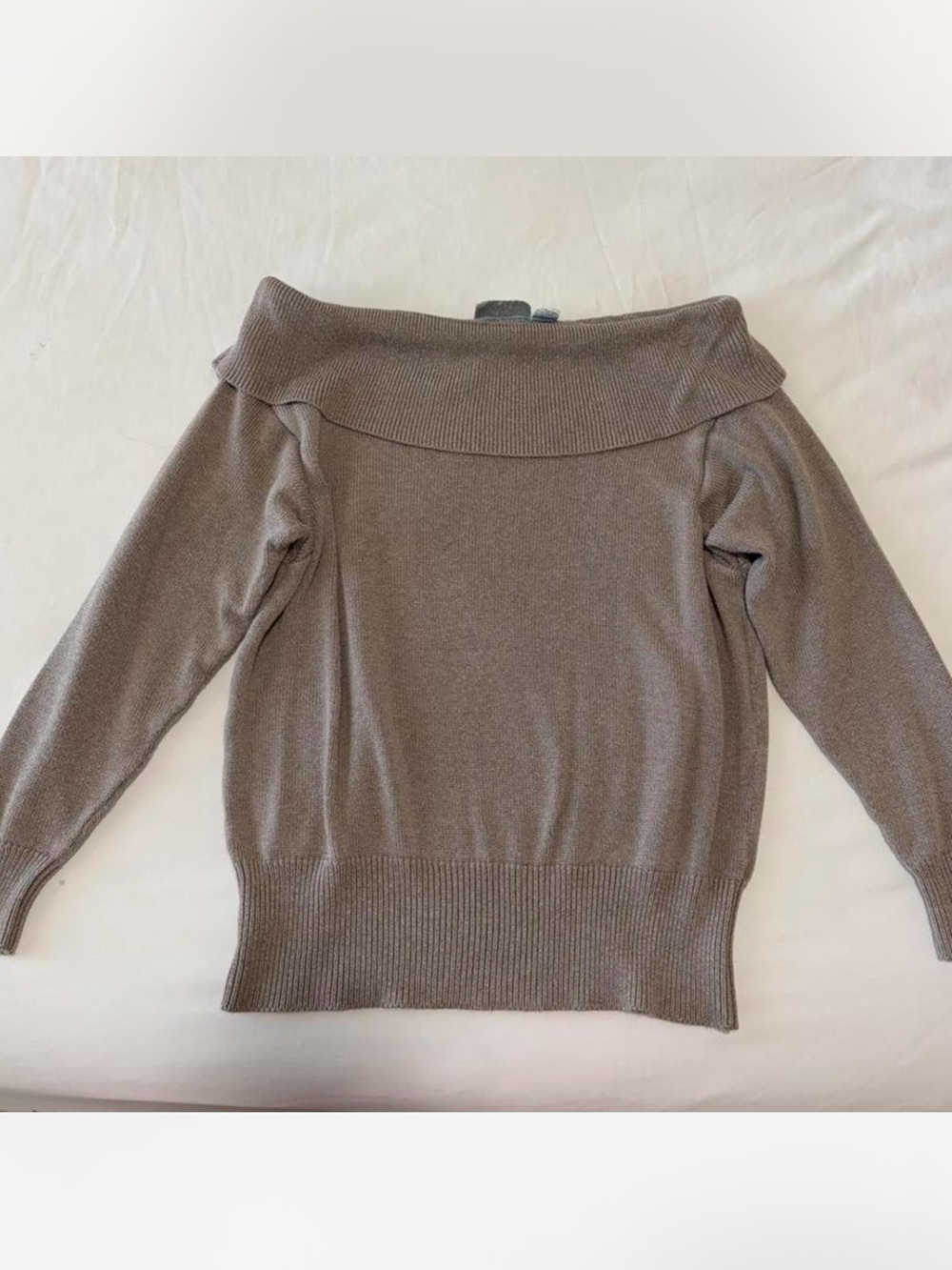 Liz Claiborne Off-the-Shoulder Taupe Knit Sweater